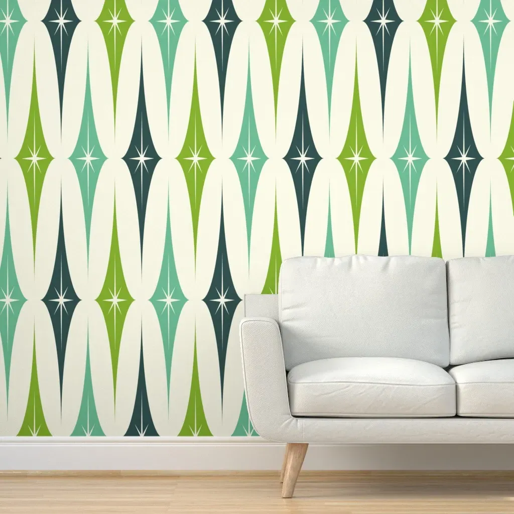 Starburst Diamonds Peel and Stick Wallpaper - Lime/Aqua/Slate product