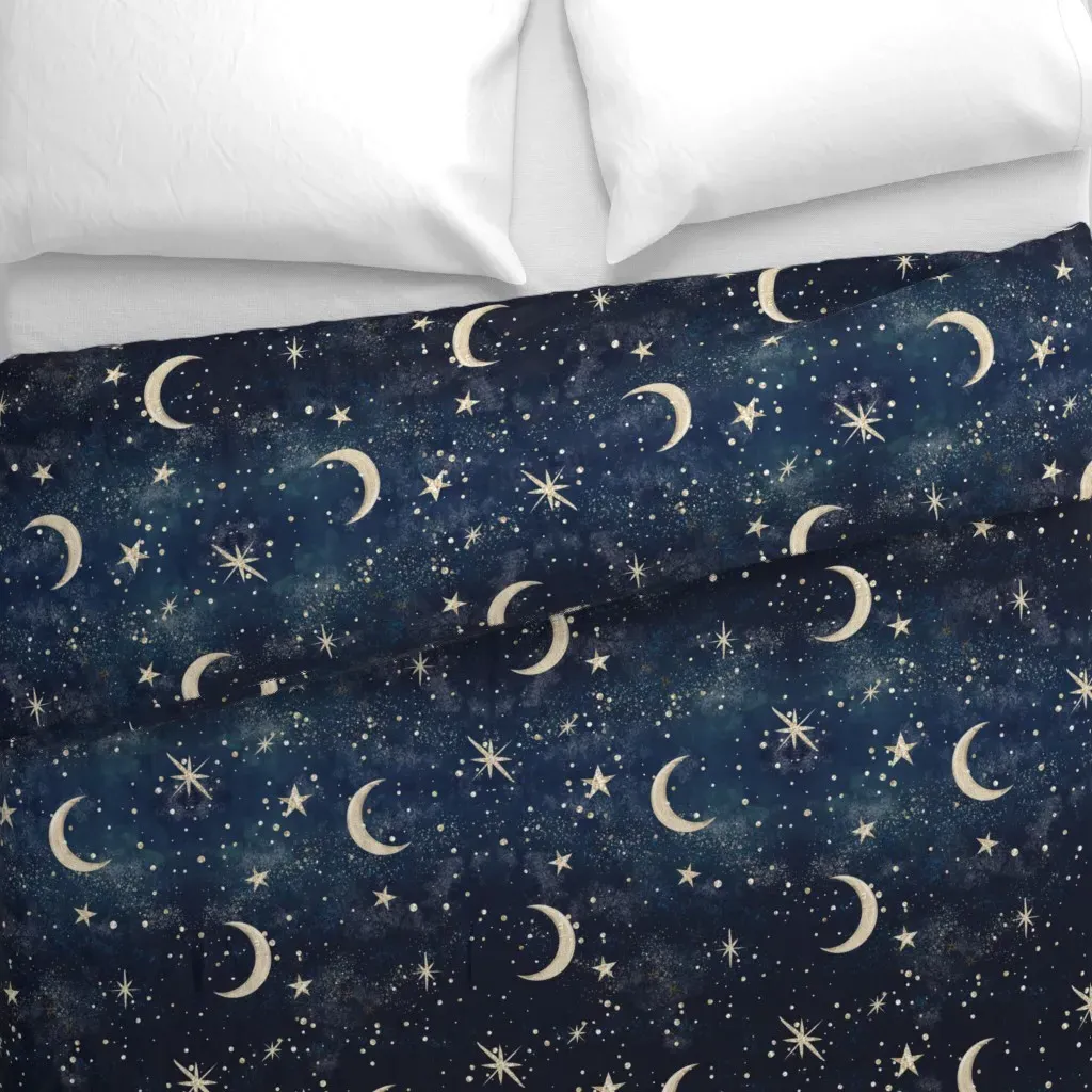 Stardust Galaxy Moon & Stars Duvet Cover - Navy Blue alternate view