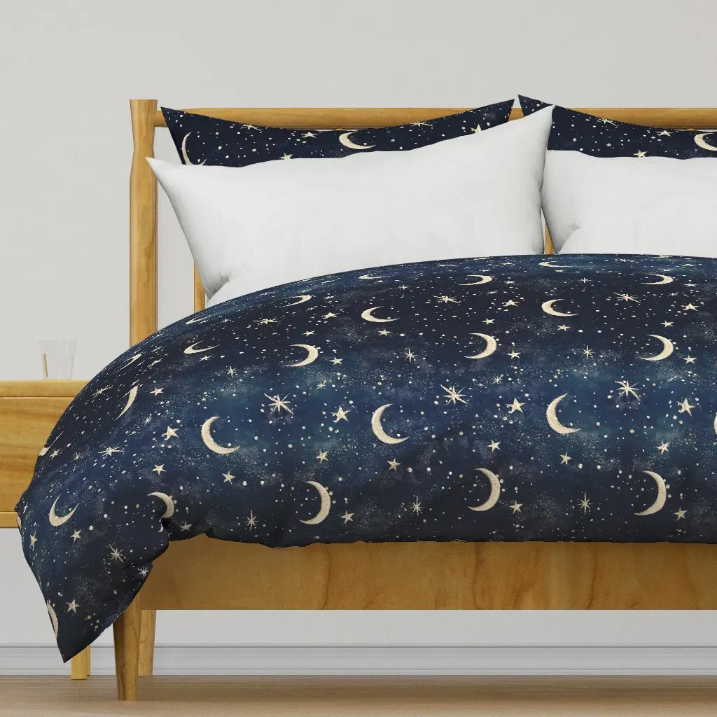 Stardust Galaxy Moon & Stars Duvet Cover - Navy Blue product