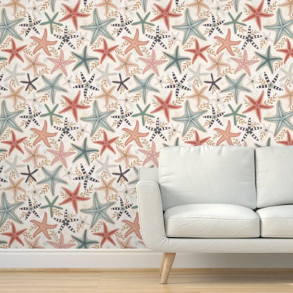 Starfish On The Beach Peel and Stick Wallpaper - Coral Pink product