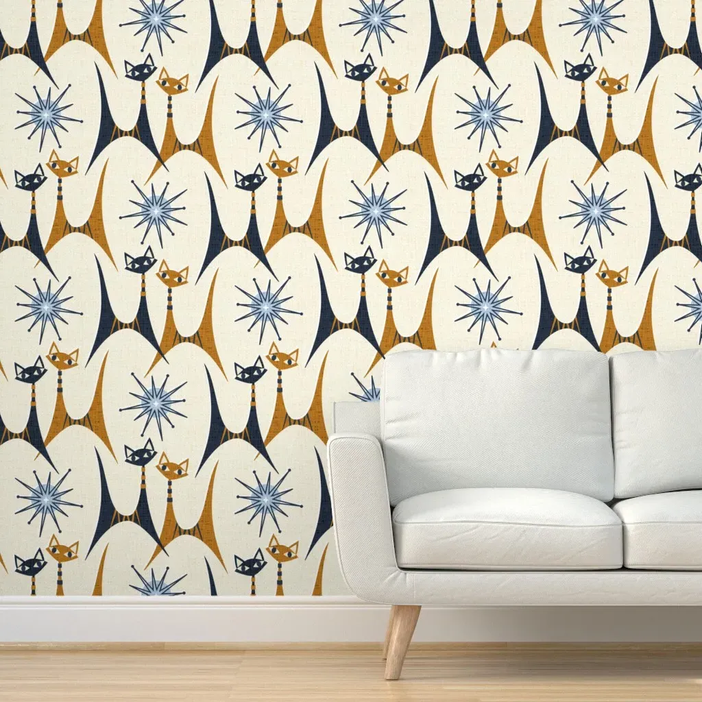 Starlight Kitties Peel and Stick Wallpaper - Gold, Blue product