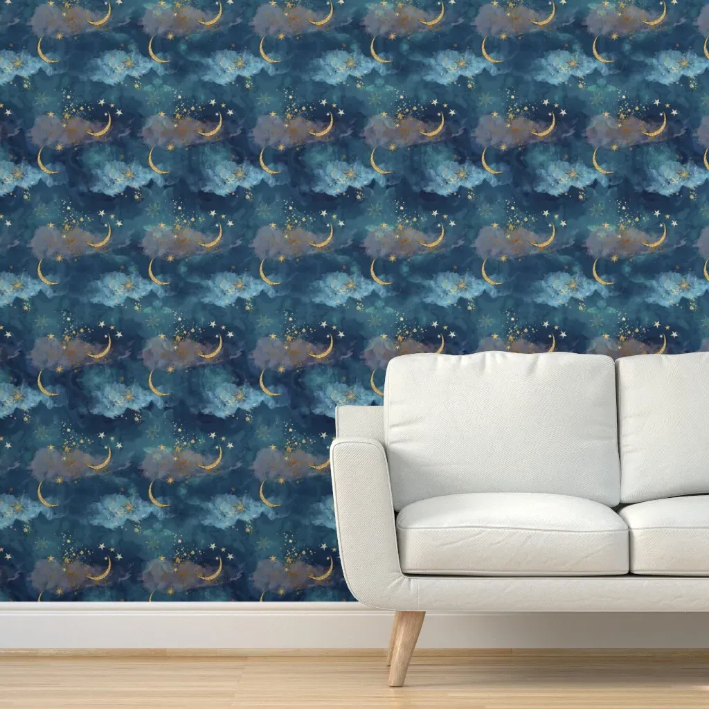 Starlight Magical Sky Moon & Stars Peel and Stick Wallpaper - Teal product