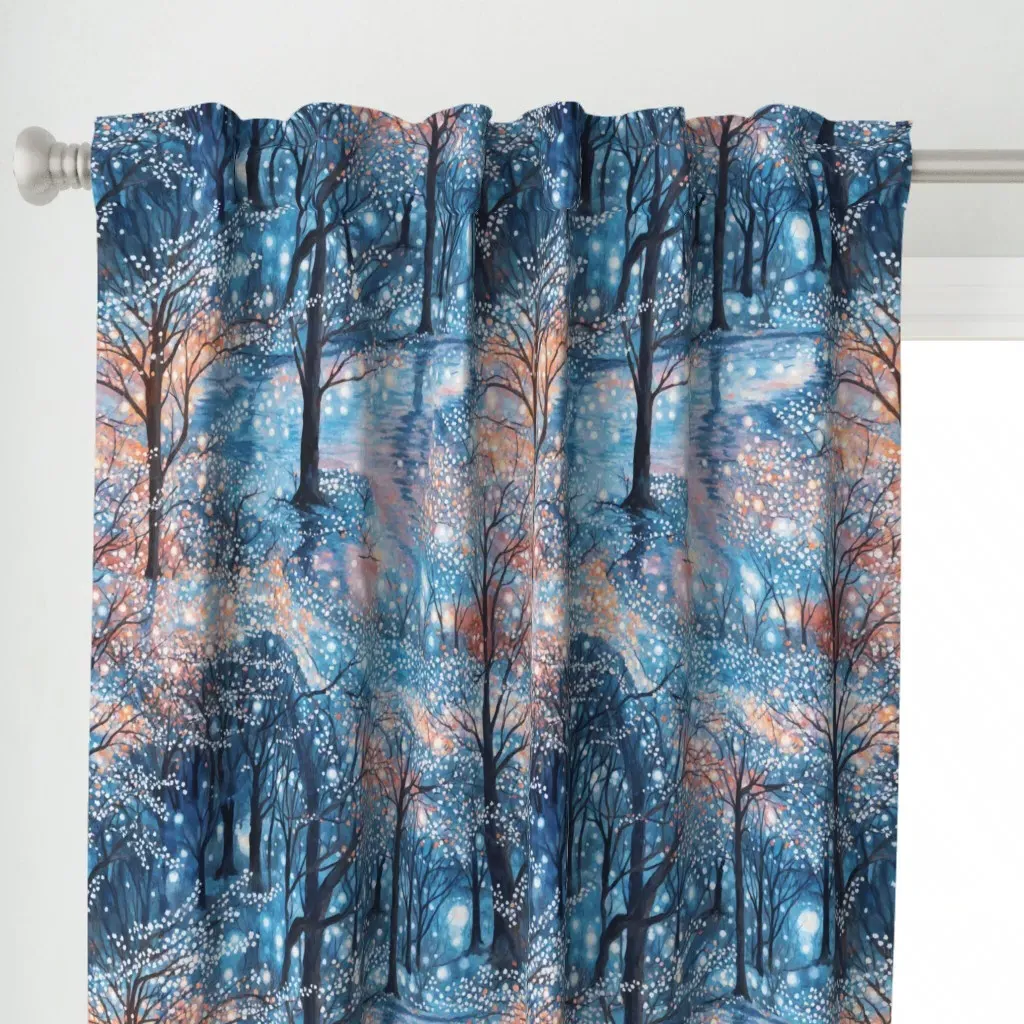 Starlit Snowscape Curtain Panel - Blue alternate view
