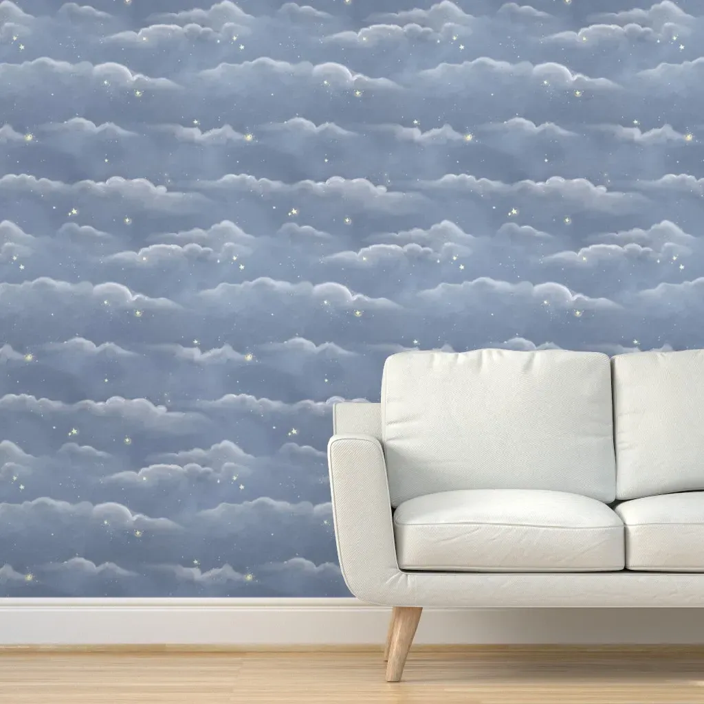 Starry Night Cloudy Peel and Stick Wallpaper - Mid Blue product
