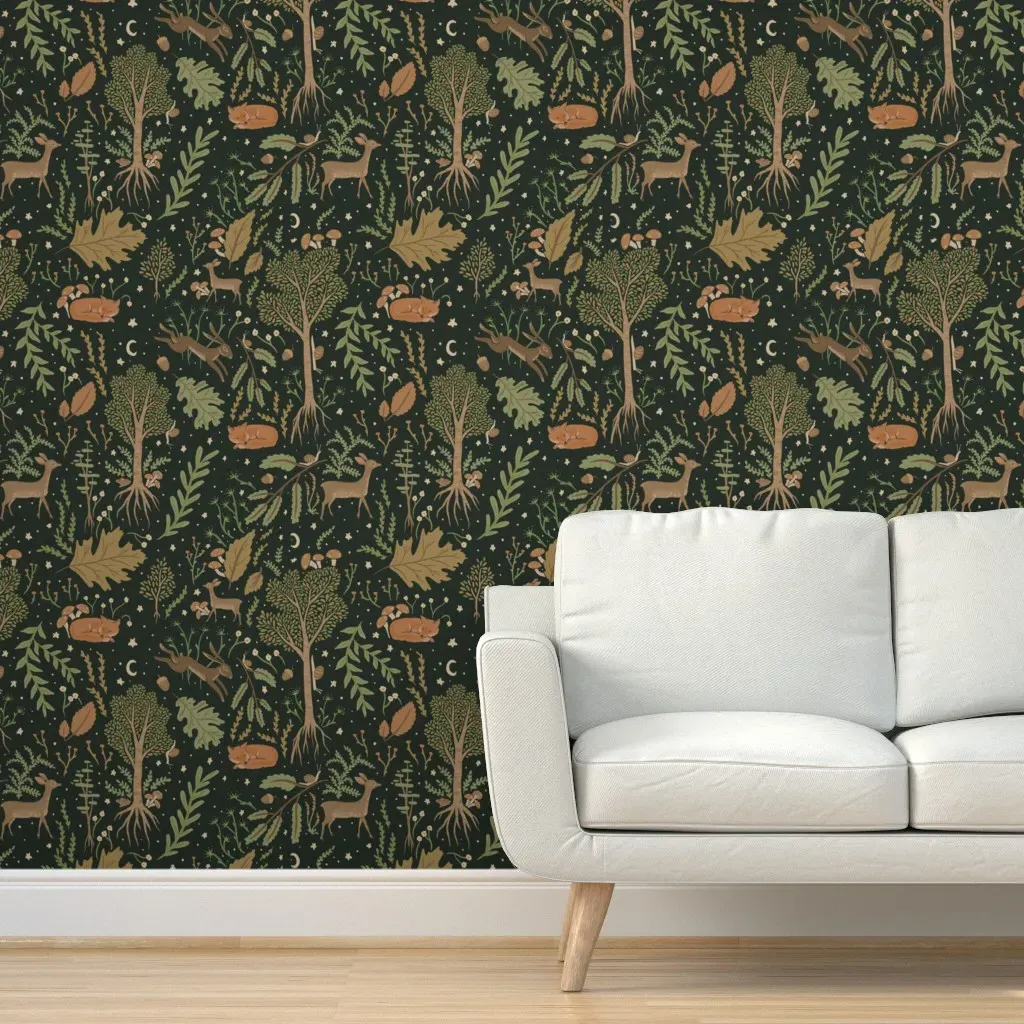 Starry Sky Forest Peel and Stick Wallpaper - Dark Green product