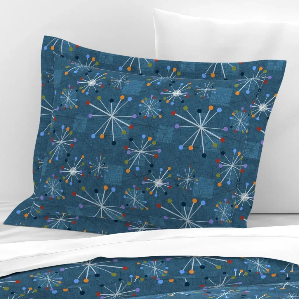 Stars And Clocks Standard Flanged Pillowcase - Teal, Cotton Sateen product