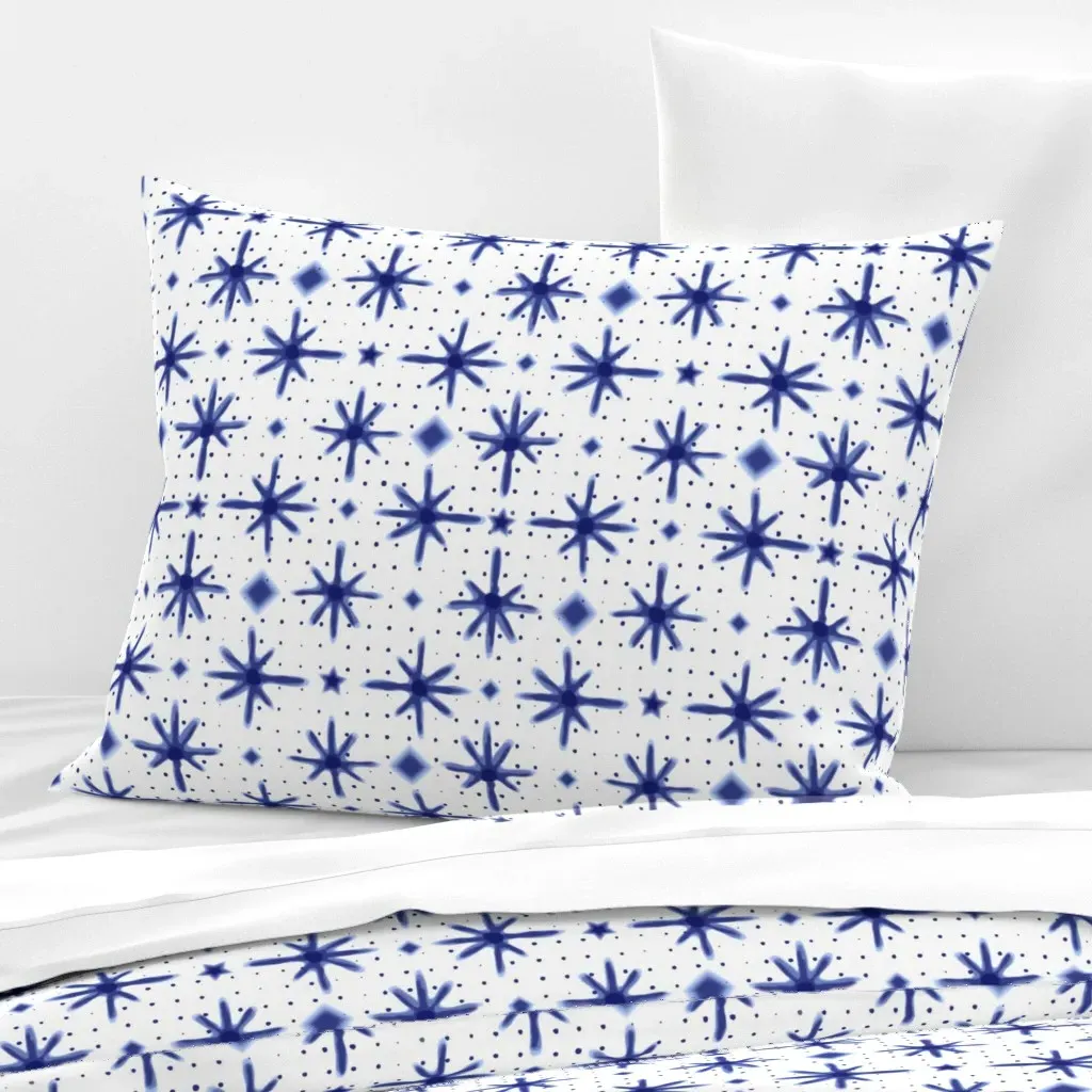 Stars And Diamonds Standard Knife Edge Pillow - Indigo, Cotton Sateen product