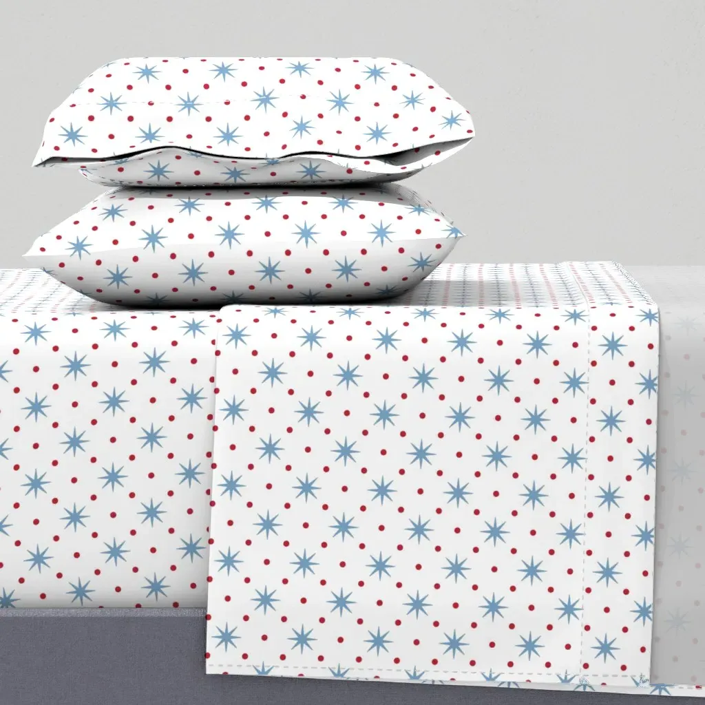 Stars And Dots Small Twin Sheet Set - Blue, White product