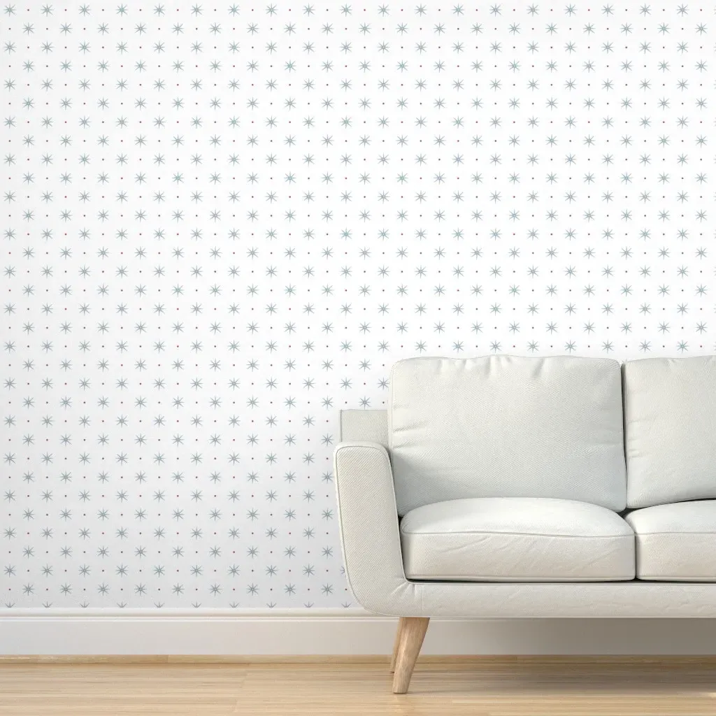 Stars and Large Red Dots Peel and Stick Wallpaper - Light Blue product