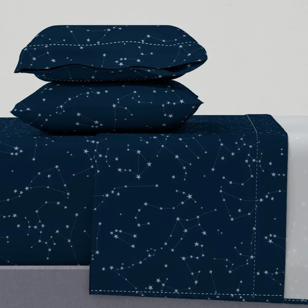 Stars In The Zodiac Constellations Queen Sheet Set - Light Blue, Navy Blue product