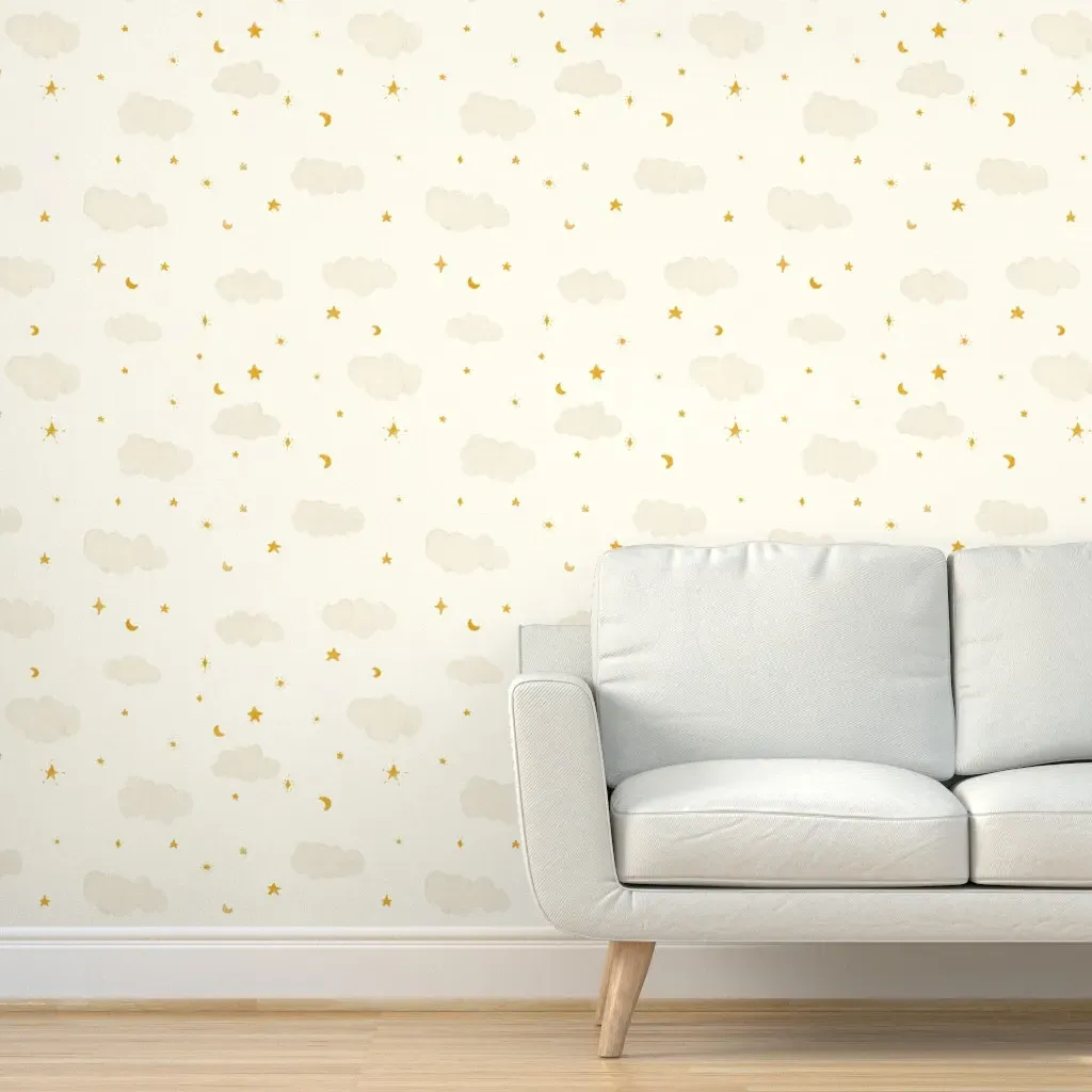 Stars Moons and Clouds Peel and Stick Wallpaper - Gold, Linen product