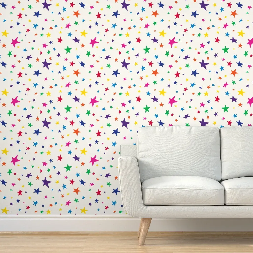 Stars Peel and Stick Wallpaper - Rainbow, Cream product