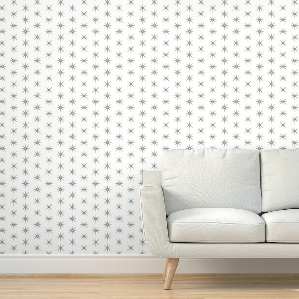 Stars Peel and Stick Wallpaper Removable - Sage Green, White product