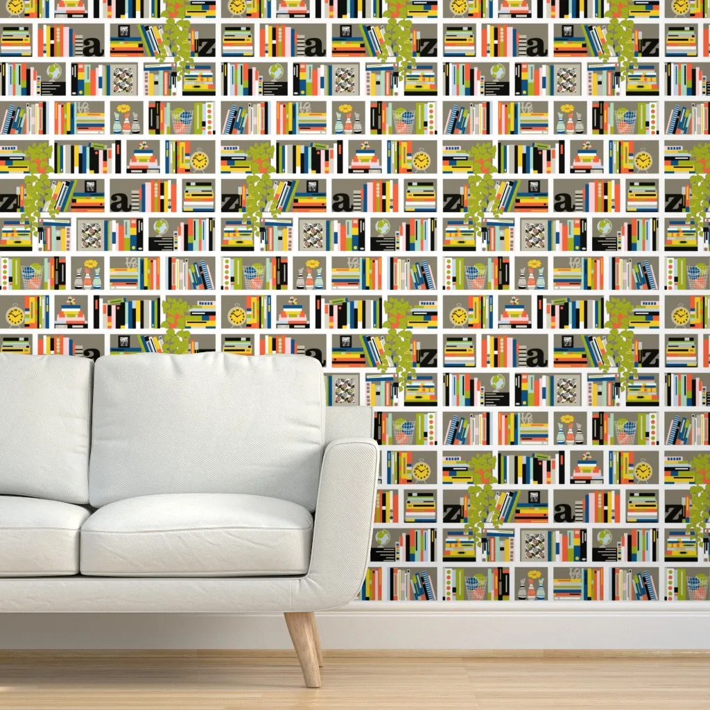 Staxx Midcentury Bookshelves Peel and Stick Wallpaper - Gray product