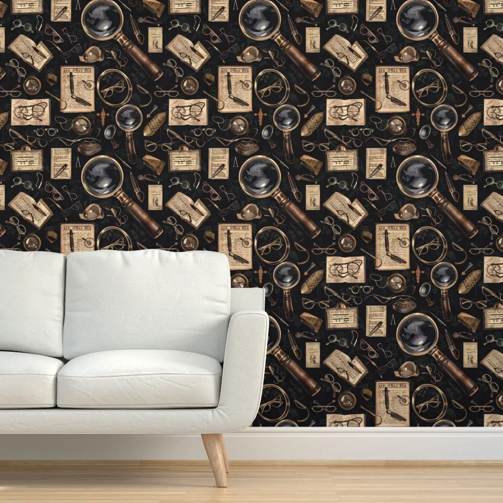 Steam Punk Dark Academia Peel and Stick Wallpaper - Gold product