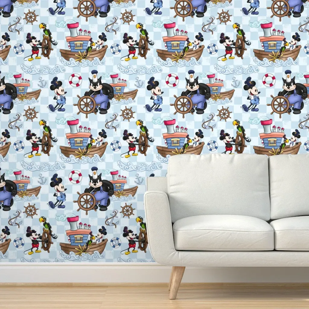 Steamboat Willie Gang On Checks Peel and Stick Wallpaper - Blue product