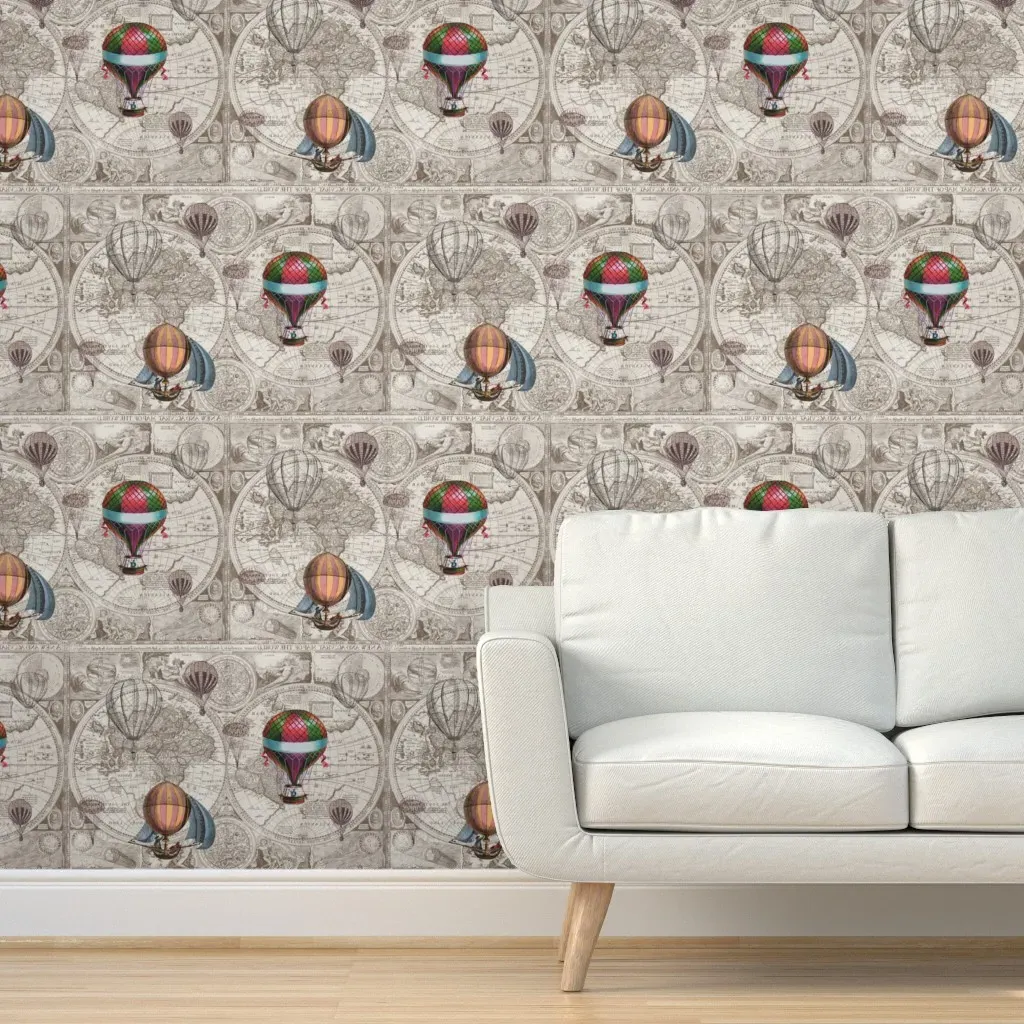 Steampunk Map Peel and Stick Wallpaper - Beige, Brown product