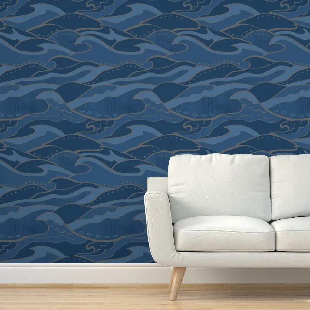 Steve's Waves Large Peel and Stick Wallpaper - Dark Ocean Blue product