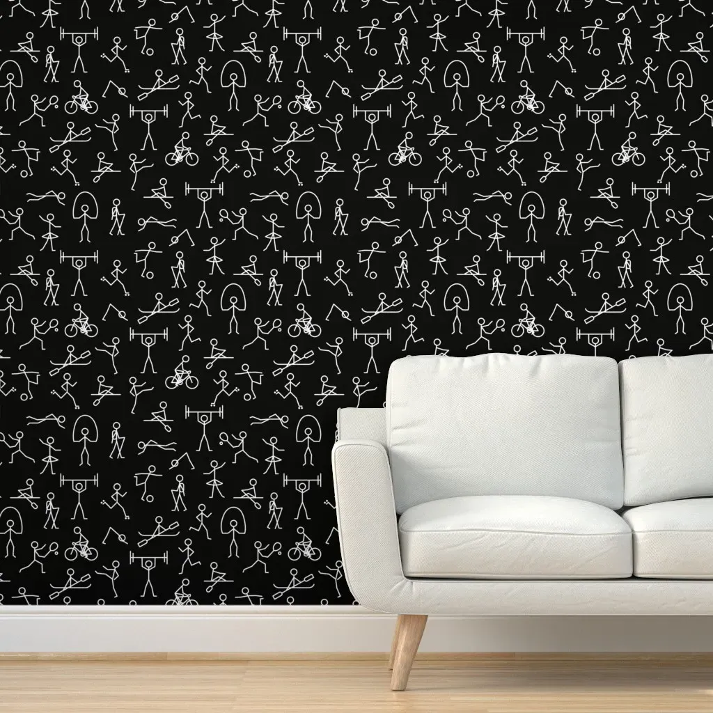 Stickman 4X Large Scale Peel and Stick Wallpaper - White, Black product
