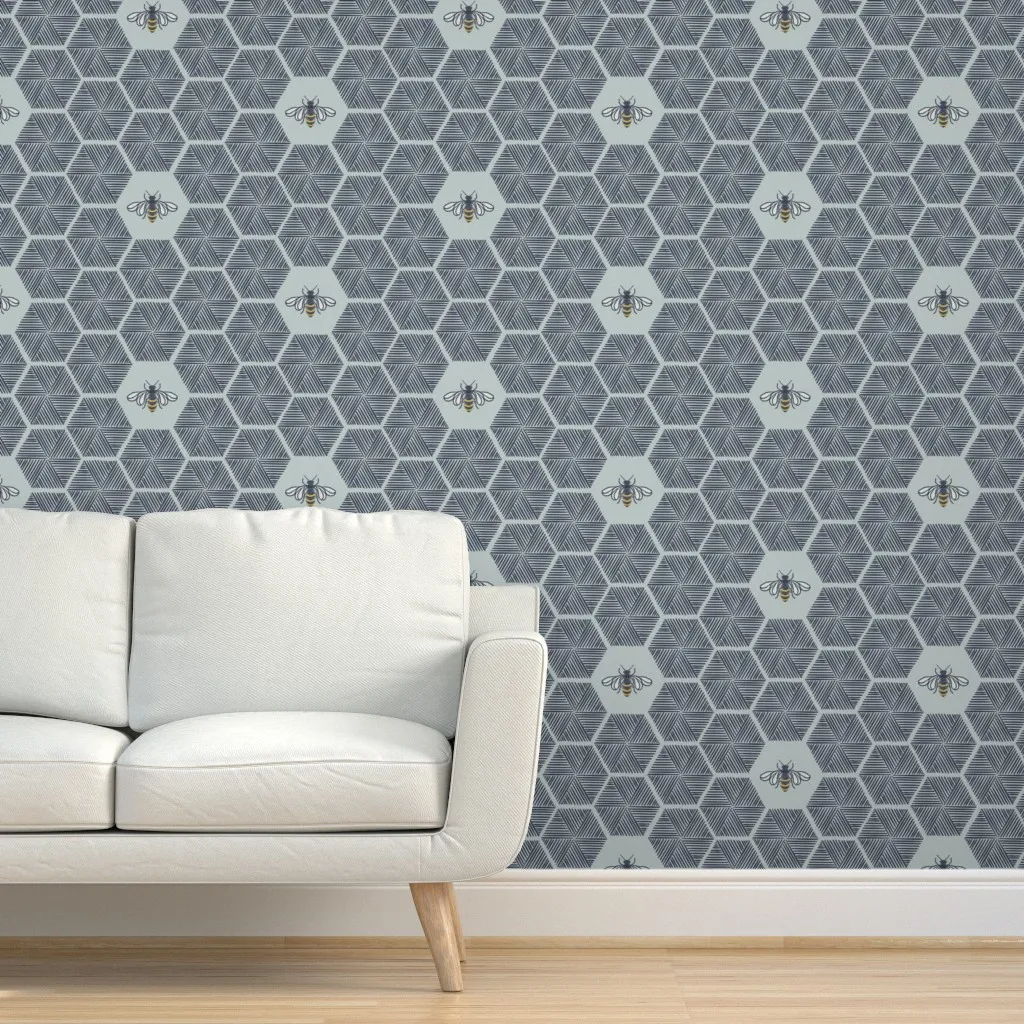 Stitched Bees & Honeycomb Peel and Stick Wallpaper - Dark Blue product