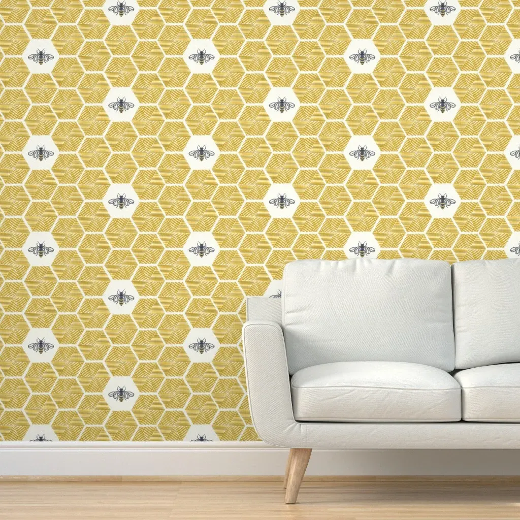 Stitched Bees & Honeycomb Peel and Stick Wallpaper - Gold product