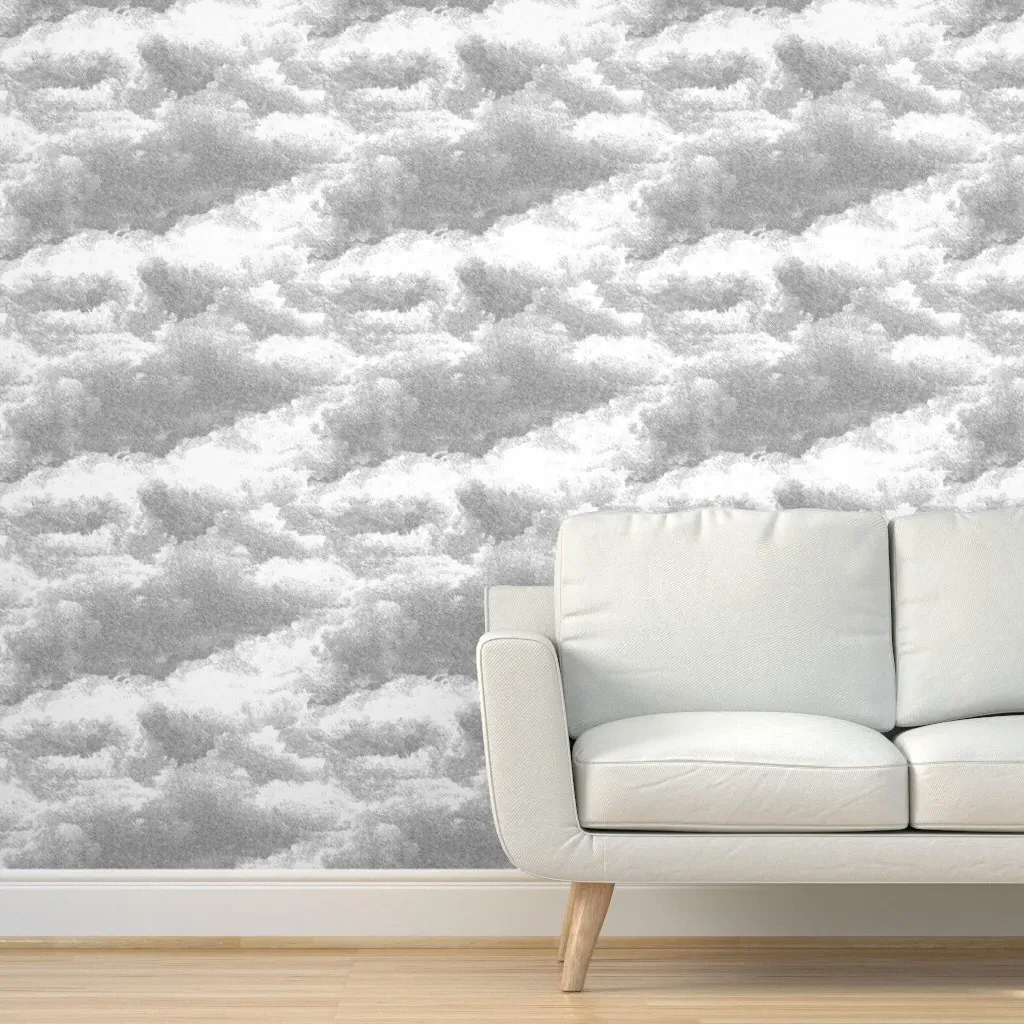 Storm Grey Clouds Peel and Stick Wallpaper - Gray, White product