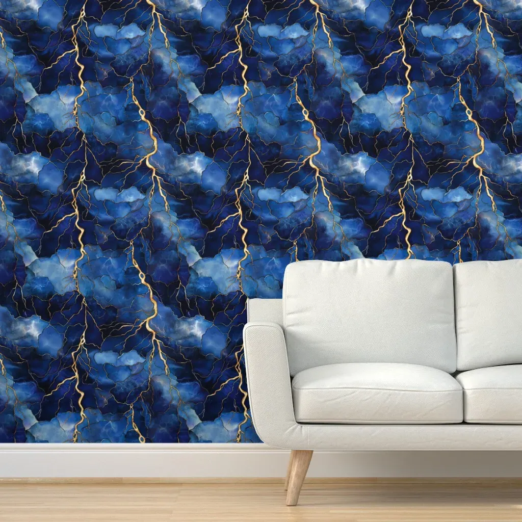 Stormy Lightning Skies Peel and Stick Wallpaper - Navy Blue product