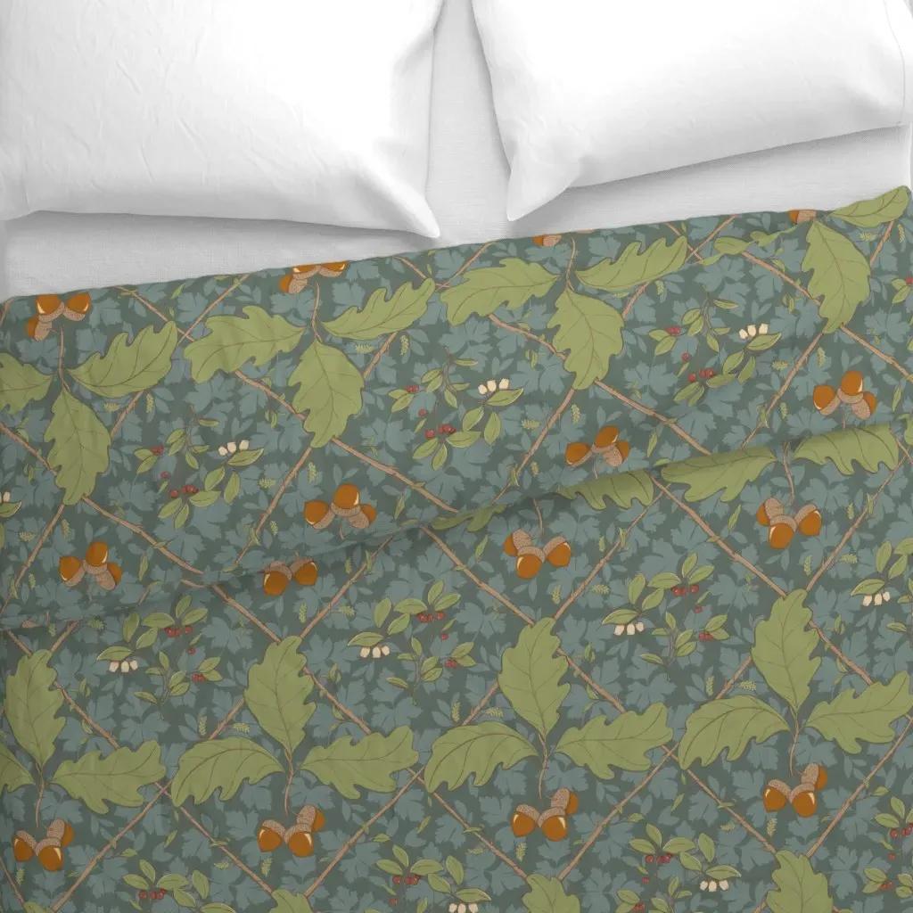 Storybook Forest Oak Duvet Cover - Dusty Green alternate view