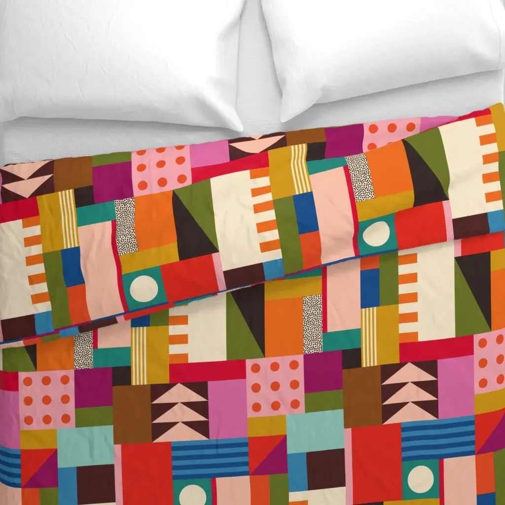 Straights And Circles Duvet Cover - Red-Orange alternate view