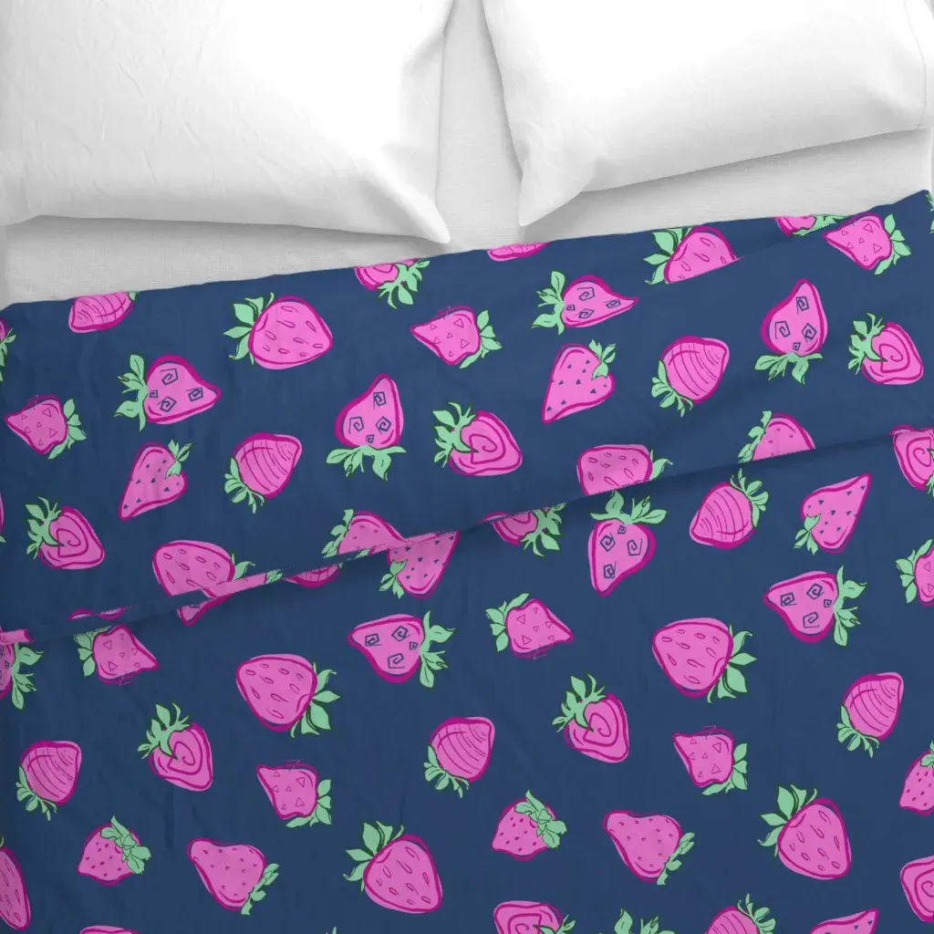 Strawberries in Dark Blue Duvet Cover - Pink alternate view