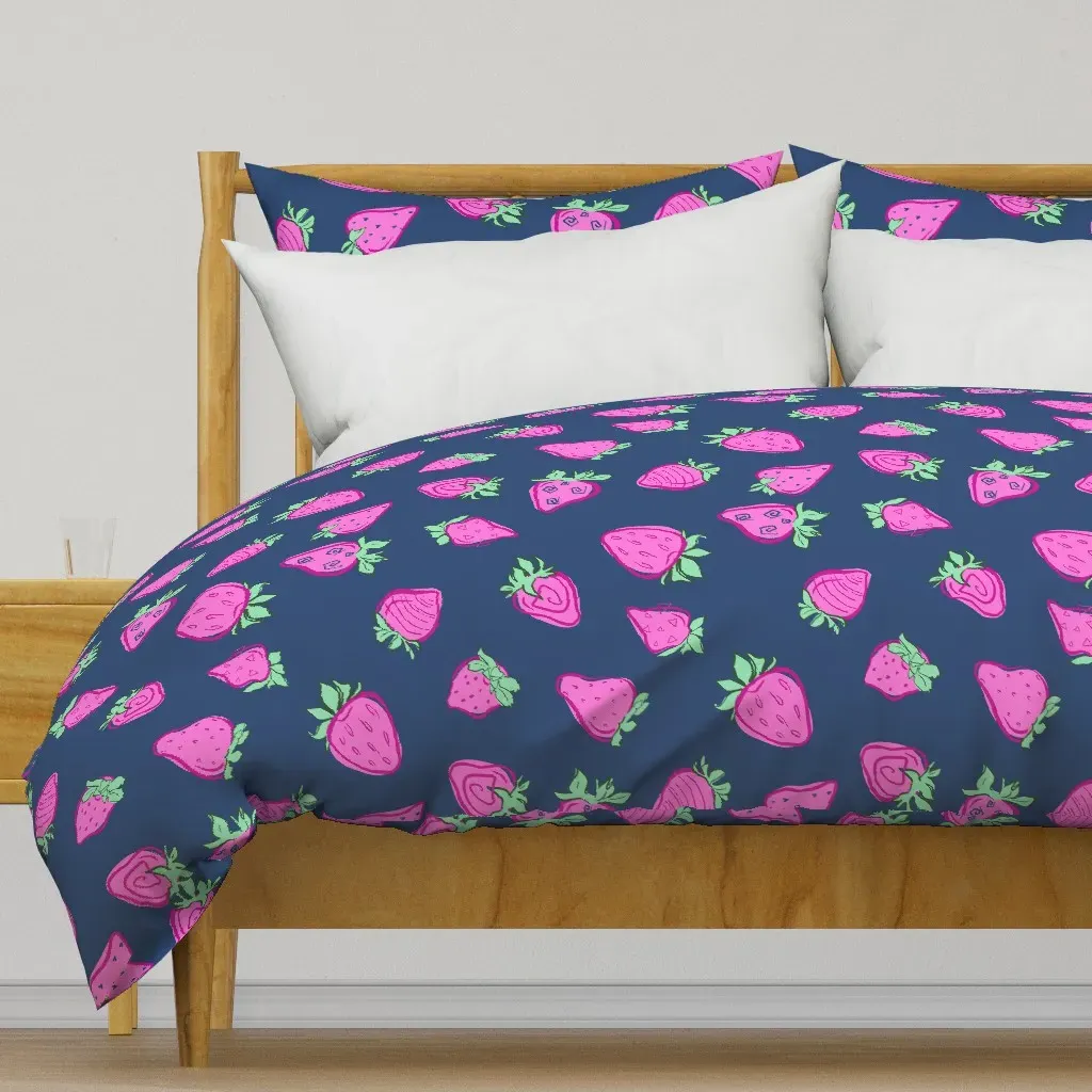 Strawberries in Dark Blue Duvet Cover - Pink product