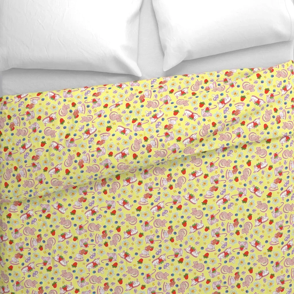 Strawberry Mushroom Rats Duvet Cover - White alternate view