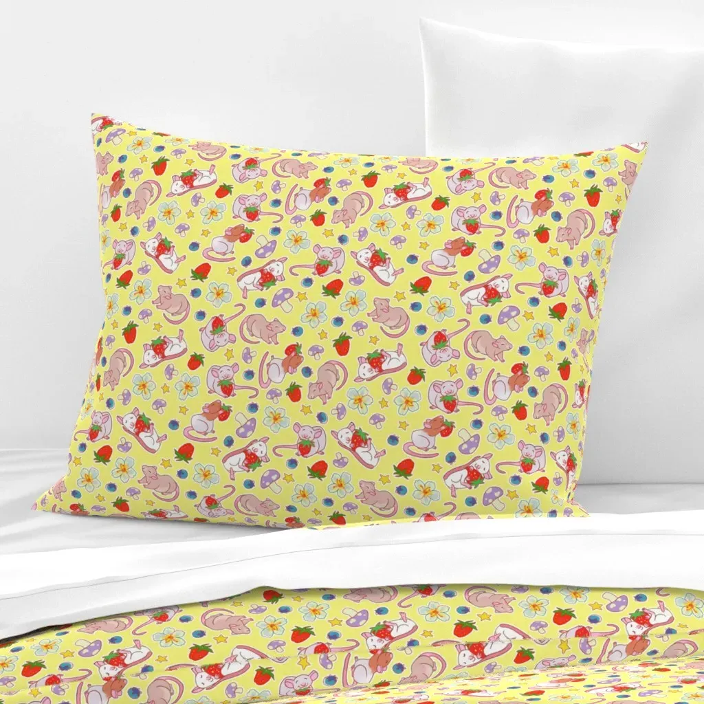 Strawberry Mushroom Rats Standard Knife Edge Cushion - White, Cotton Sateen product