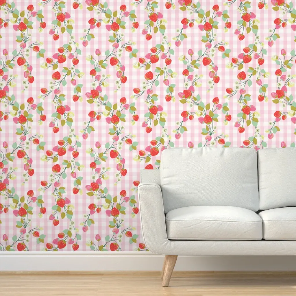 Strawberry Picnic Peel and Stick Wallpaper - Pink product