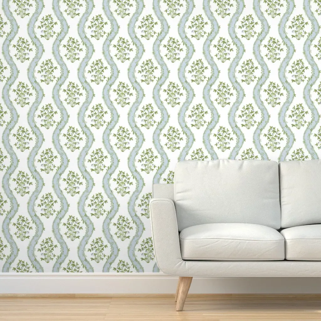 Strawberry Stripe Peel and Stick Wallpaper - Baby Blue, Green product