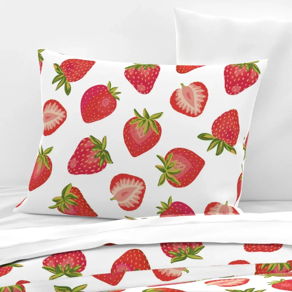 Strawberry Summer Fruit Berries Standard Knife Edge Pillow - Red, Cotton Sateen product
