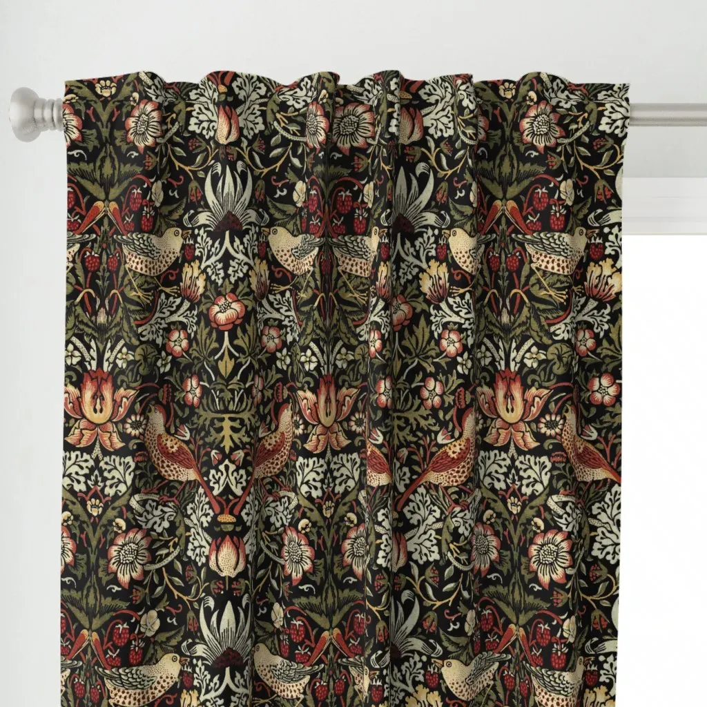 Strawberry Thief In Gold Curtain Panel - Red alternate view