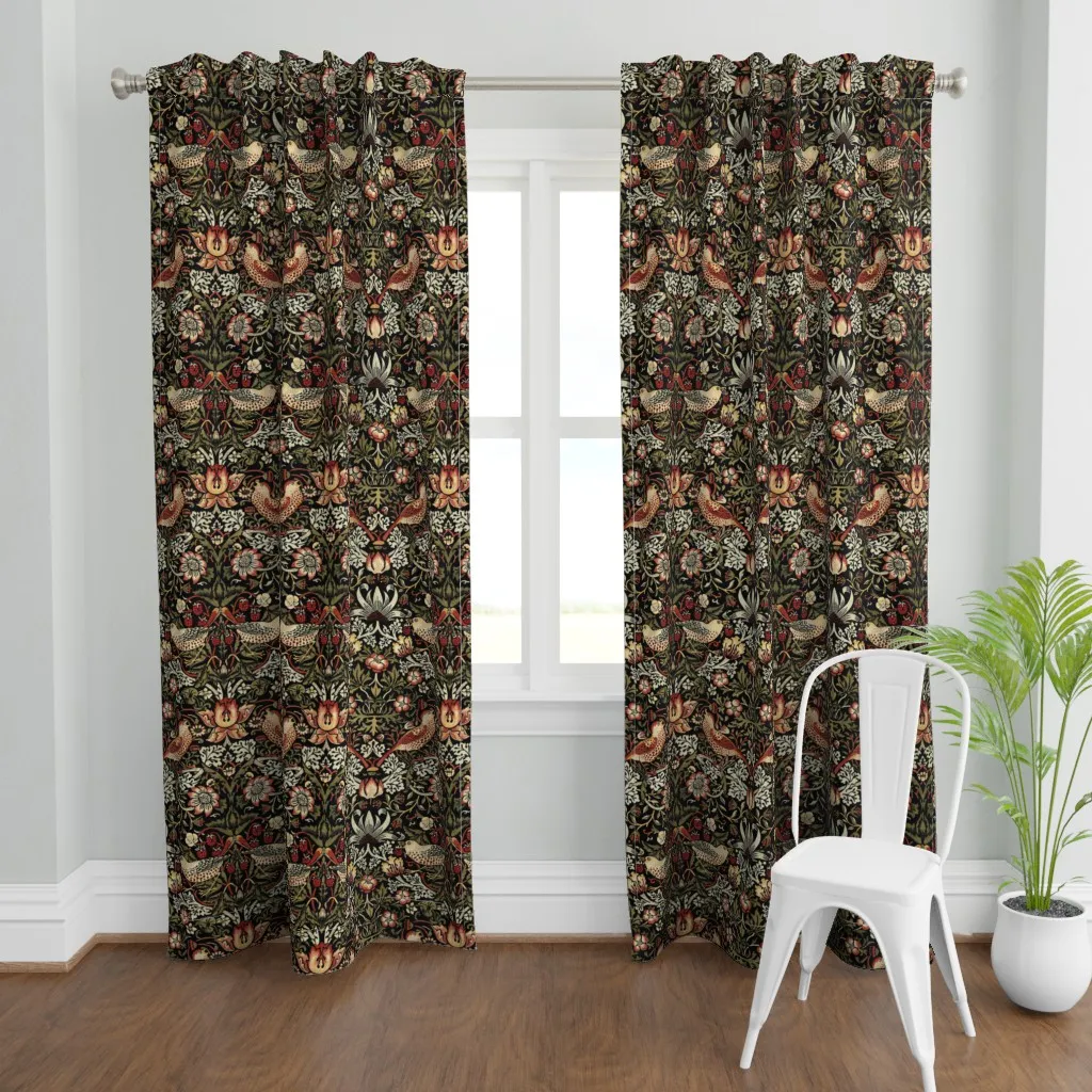 Strawberry Thief In Gold Curtain Panel - Red product