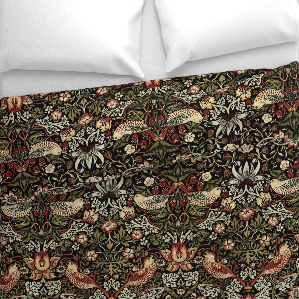 Strawberry Thief in Gold Duvet Cover - Red alternate view