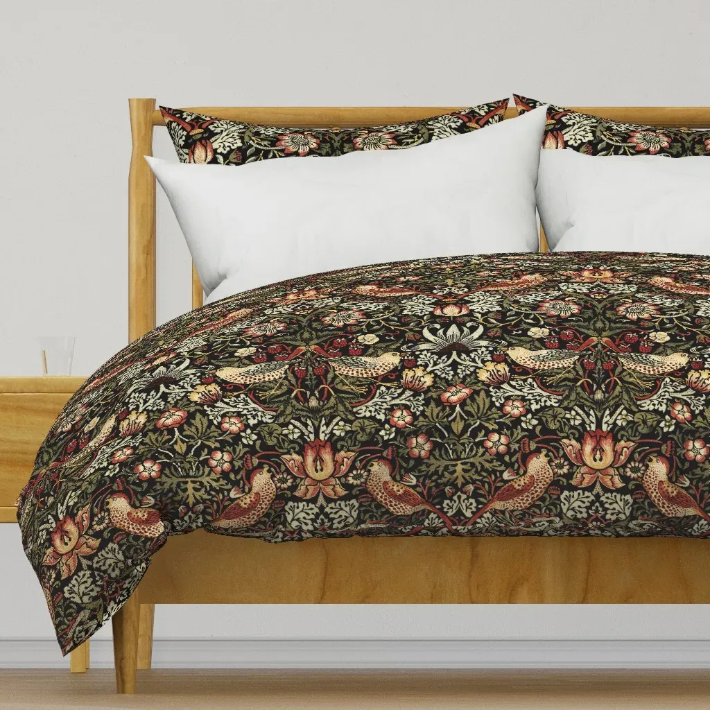 Strawberry Thief in Gold Duvet Cover - Red product