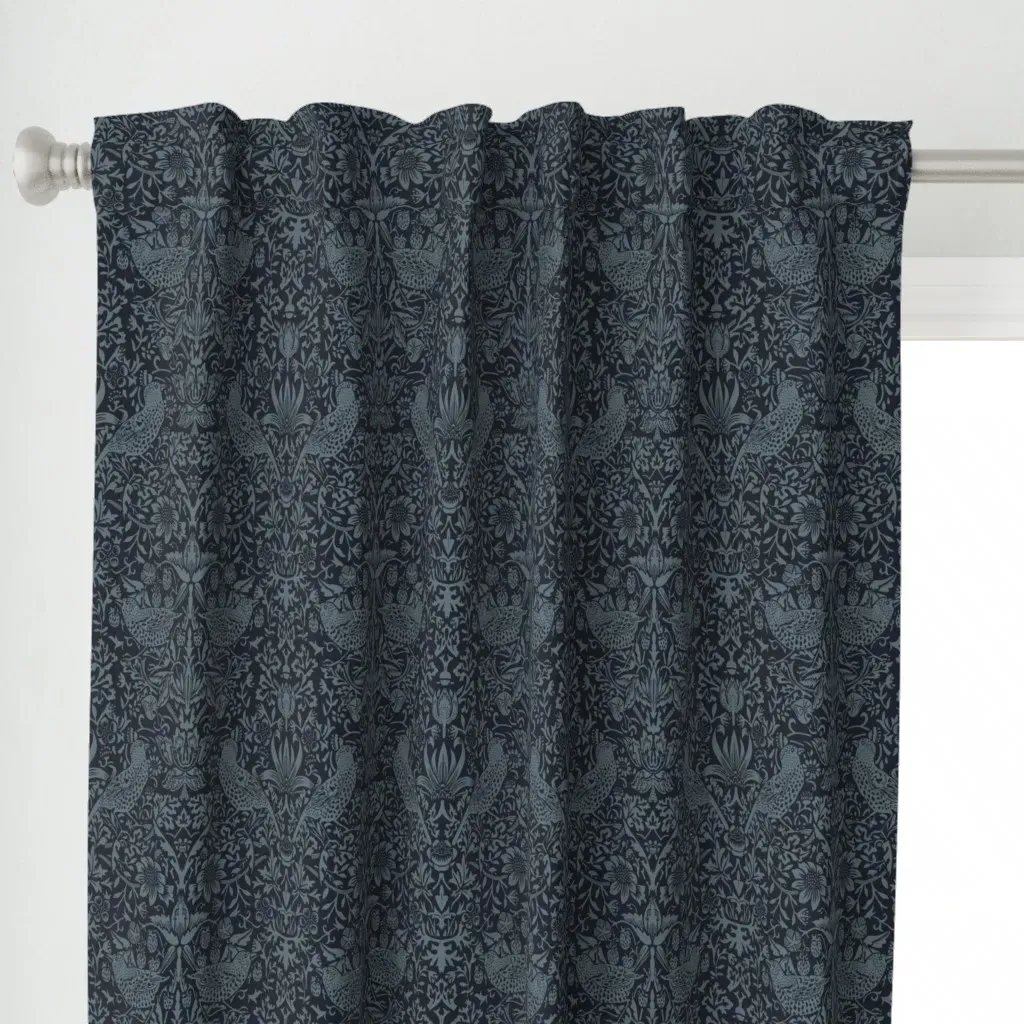 Strawberry Thief In Old Curtain Panel - Dusty Blue alternate view