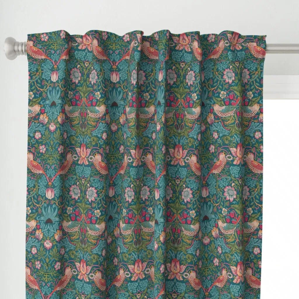 Strawberry Thief Redux Curtain Panel - Teal alternate view