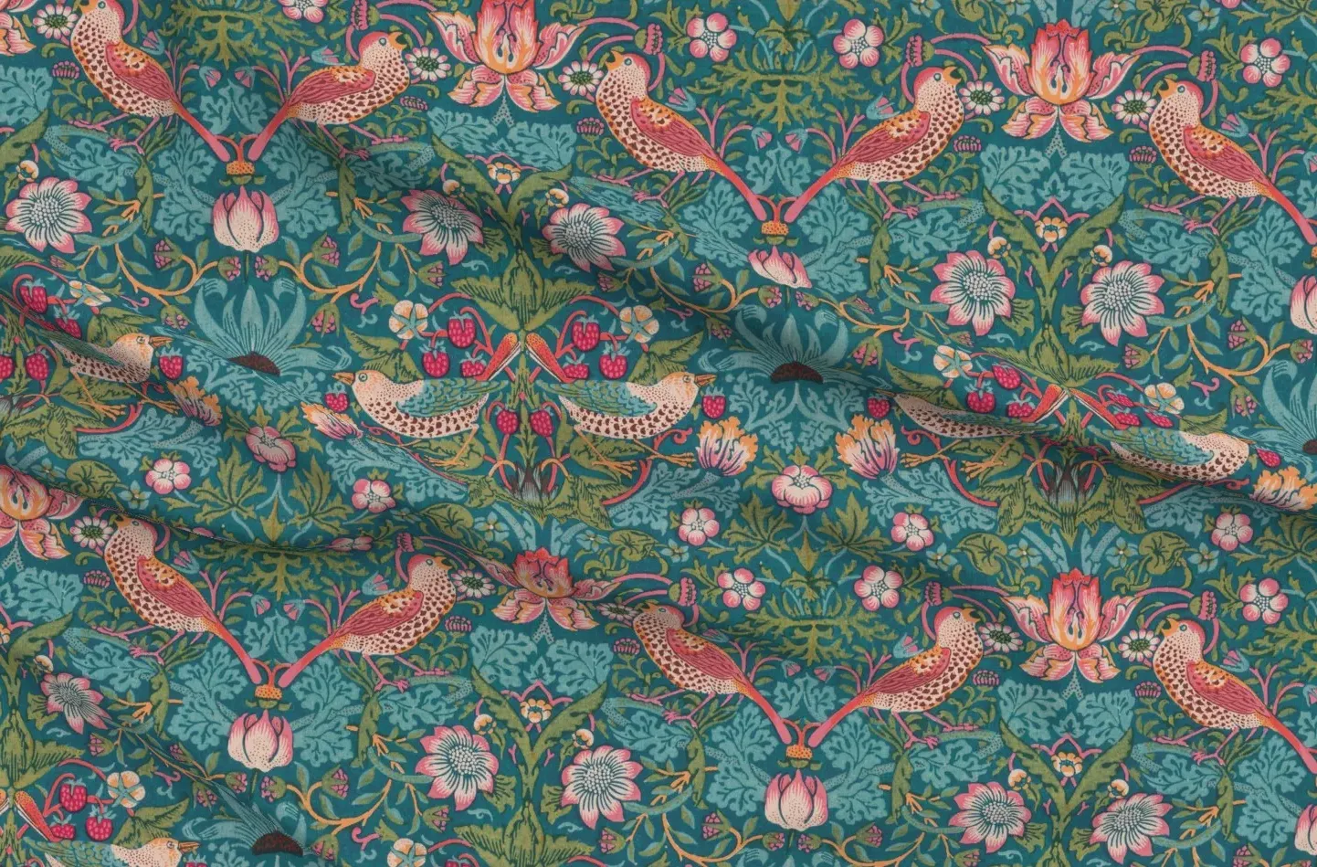 Strawberry Thief Redux William Morris Pique Fabric - Teal product