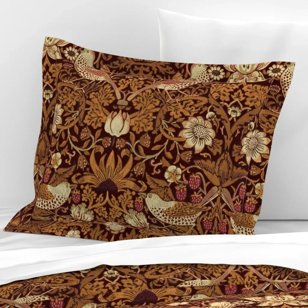 Strawberry Thief Redux William Morris Standard Flanged Cushion Cover - Dark Brown, Cotton Sateen product