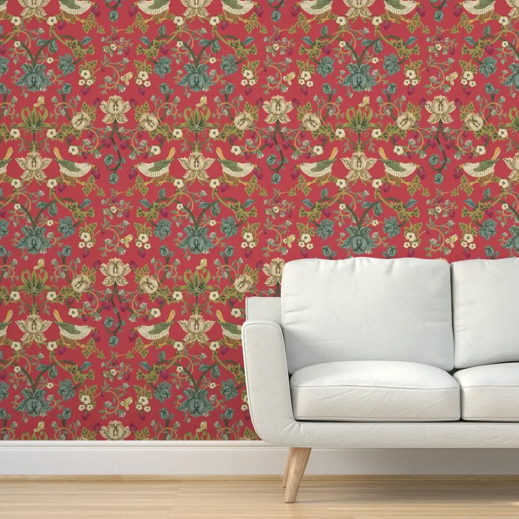Strawberry Thief Returns Peel and Stick Wallpaper - Red product