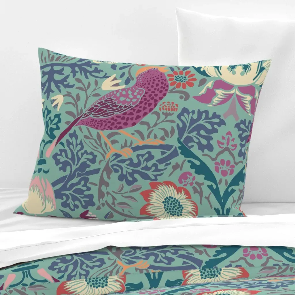 Strawberry Thief Standard Knife Edge Cushion Cover - Blue, Cotton Sateen product