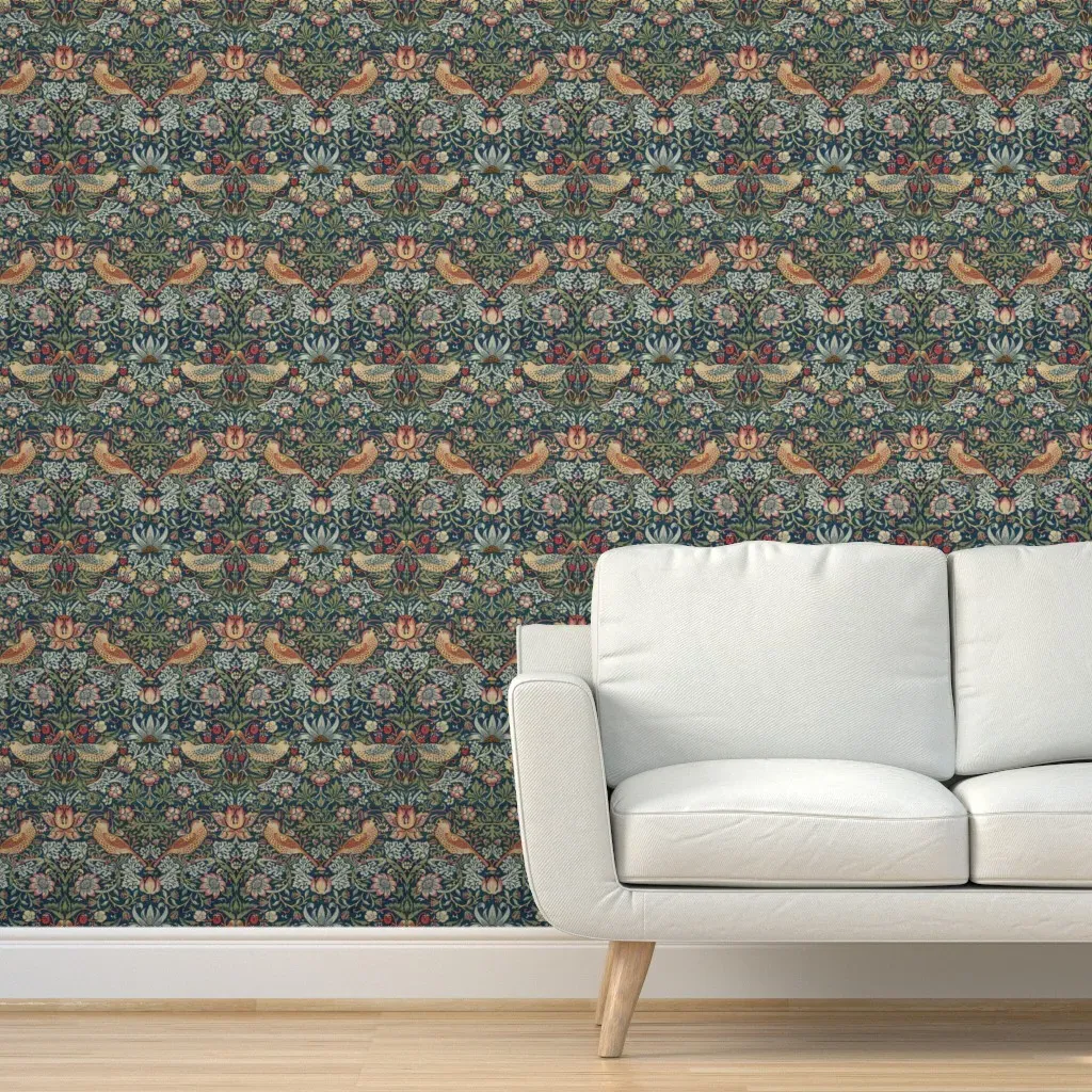 Strawberry Thief William Morris Peel and Stick Wallpaper Small Scale - Blue product