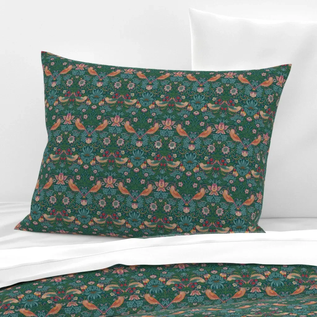 Strawberry Thief William Morris Standard Knife Edge Pillow - Green, Cotton Sateen product