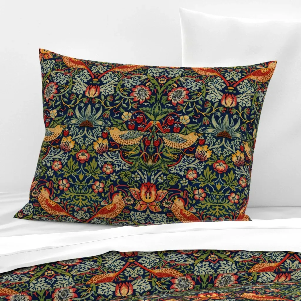 Strawberry Thief William Morris Standard Knife Edge Pillow - Red-Orange, Cotton Sateen product