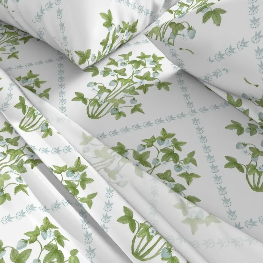 Strawberry Trellis Full Size Sheet Set - Aqua Blue, Green alternate view